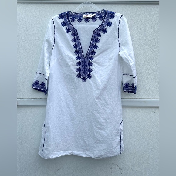 Vineyard Vines Tunic Dress Embroidered Sz S 100% Cotton White/Navy Nautical - Picture 9 of 13